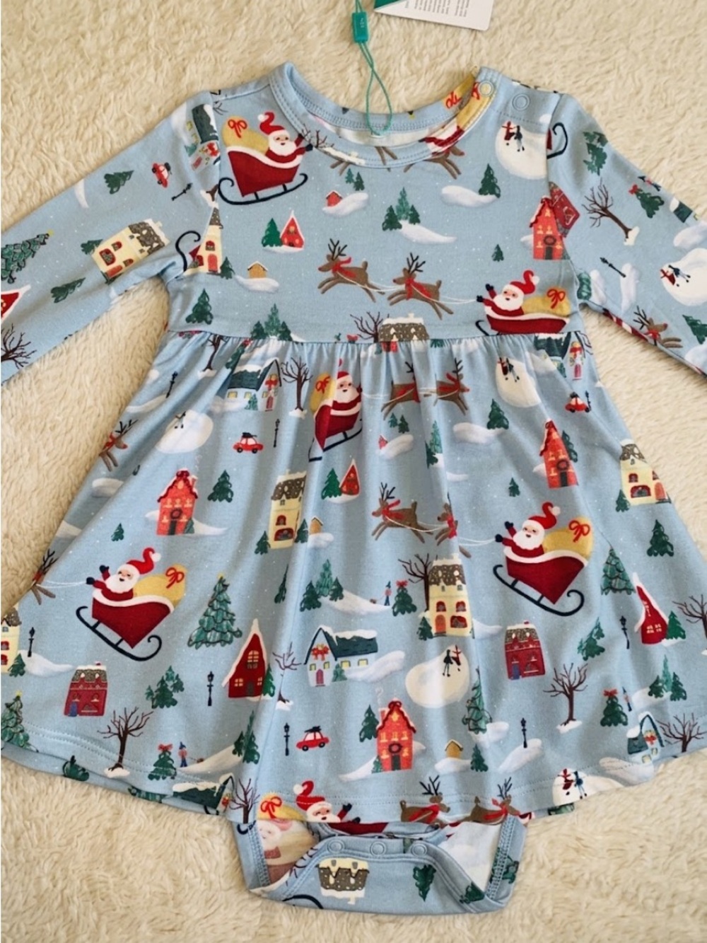 NWT Posh Peanut Christmasville Bodysuit Dress Bamboo 12-18M Holiday